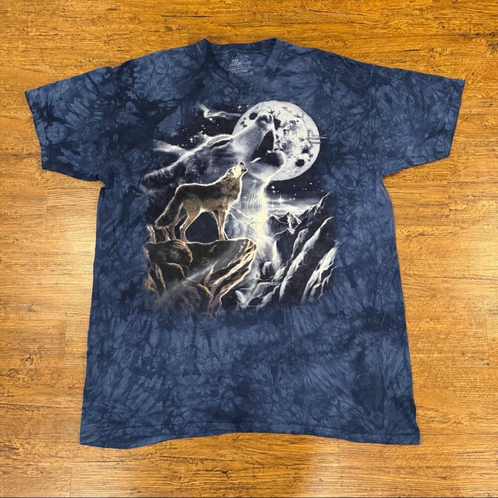 Vintage Y2K The Mountain Blue Tie Dye Wolf Moon Spirit Graphic T Shirt Men's 3XL - Picture 2 of 7
